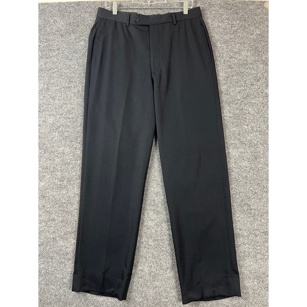 Brooks Brothers Dress Pants Mens 33x31 Navy Blue 100% Wool Flat Front Preppy